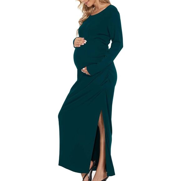 Smallshow Split Maternity Long Sleeve Ruched Pregnancy Dress Sz M - Picture 4 of 9